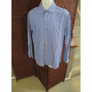 Mens Michael Kors Button Up Dress Shirt Size 17 32/33 Blue Thin Stripes